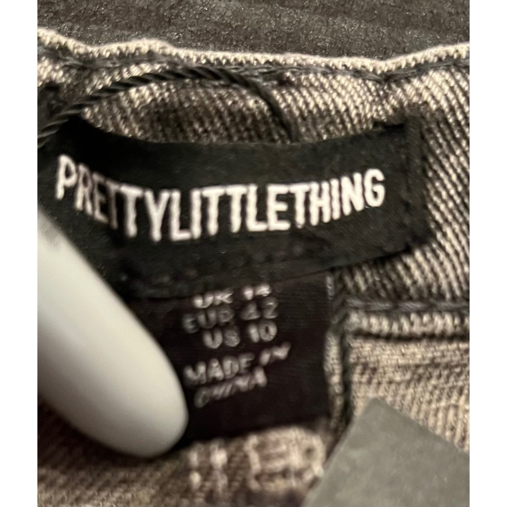 Pretty Little Thing Washed Black Denim Wide Leg Boyfriend Fit Cargo Jeans Sz 10 - Picture 13 of 16